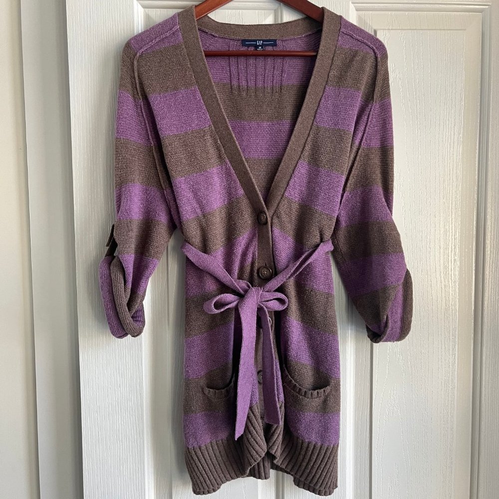 GAP Purple and Brown Striped Cardigan - Picture 3 of 12